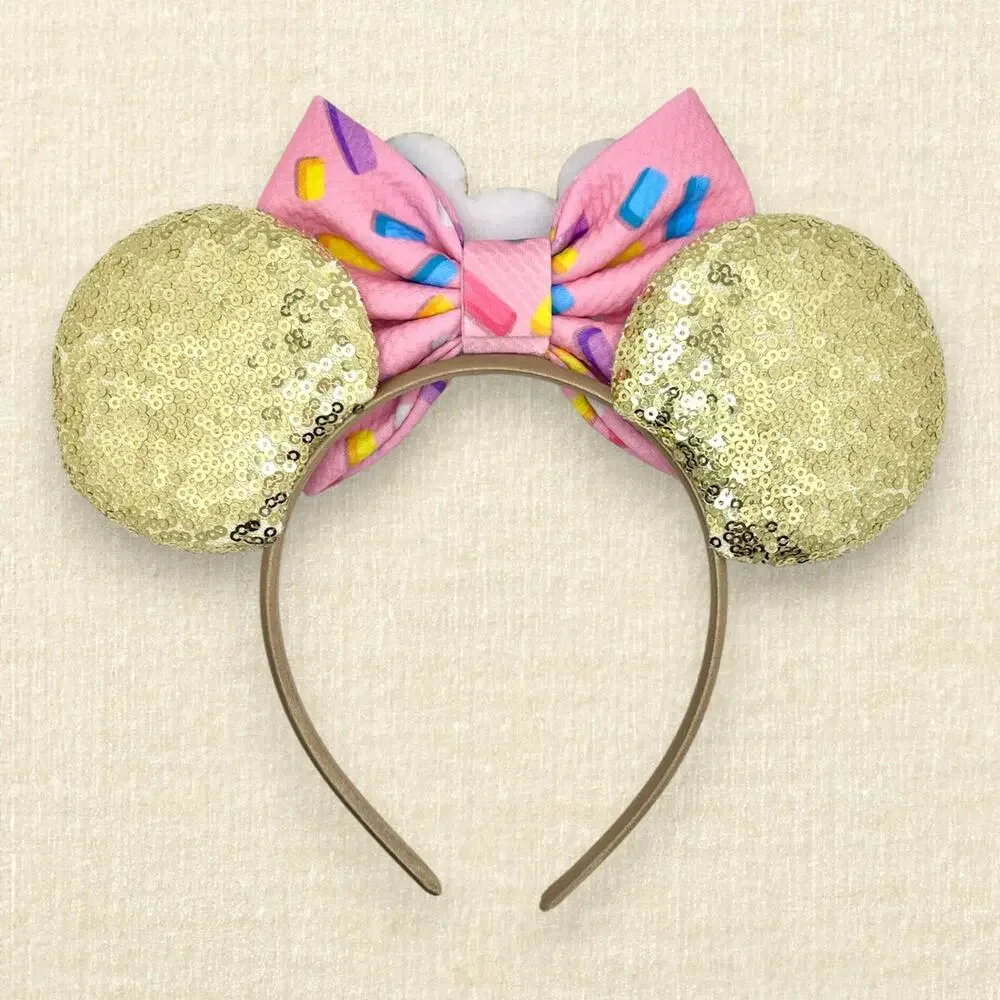 Gold Sequin Mickey Sprinkle Donut Minnie Ears | Disney-Inspired Mouse Ears